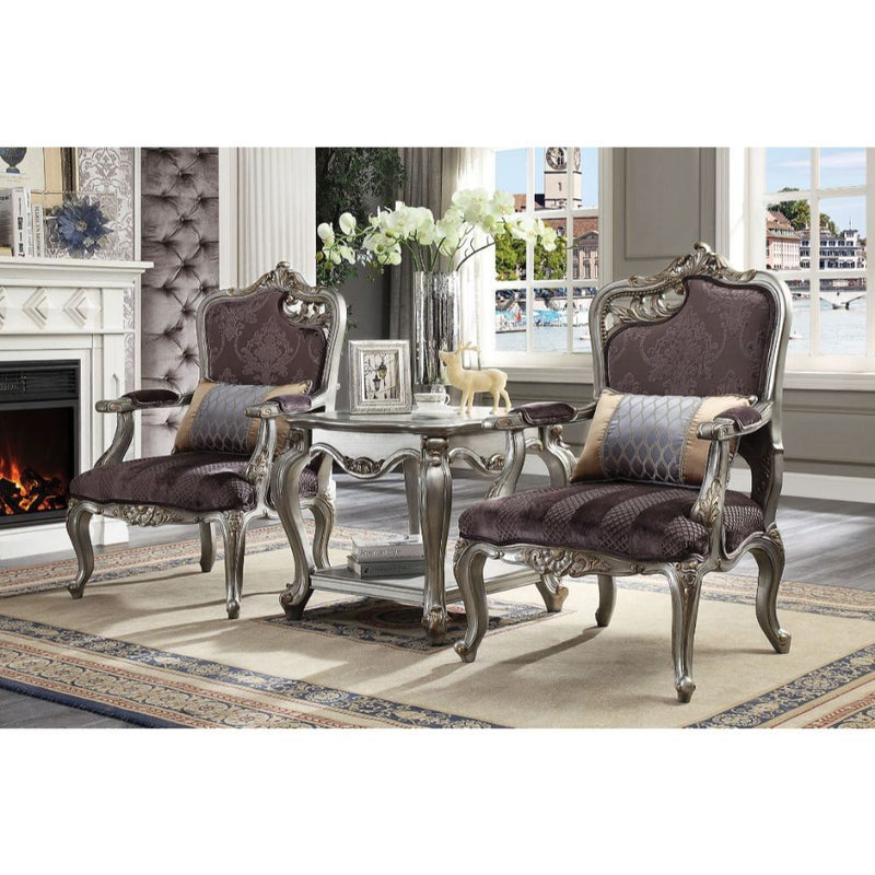 Picardy - Chair With Pillow Rf Leaf) - Velvet & Antique Platinum