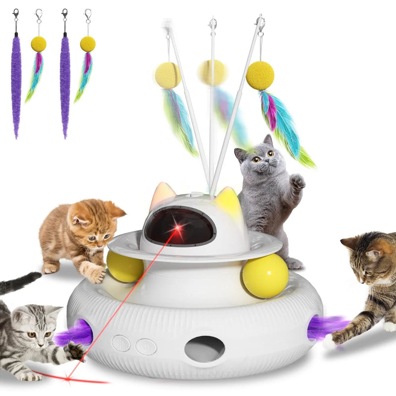 Unleash the Fun with 4-in-1 Interactive Cat Toys! 🐾🚀 Rechargeable Laser, 360° Rotation, and Exciting Track Balls for Endless Indoor Playtime! 🌟✨