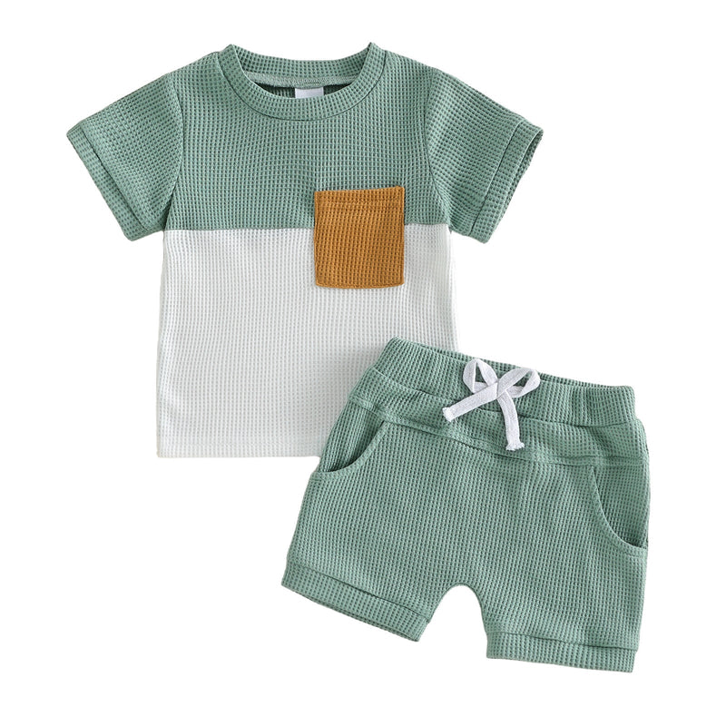 Summer BabyToddler Top Solid-Colored Shorts Two-Piece Set