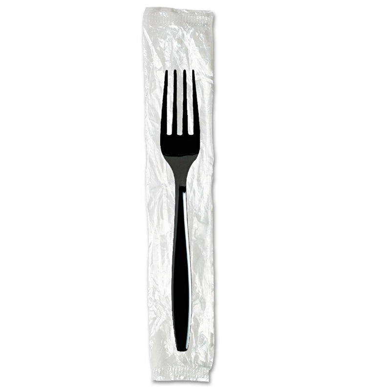 Dixie Individually Wrapped Heavyweight Forks, Polystyrene, Black, 1,000/Carton