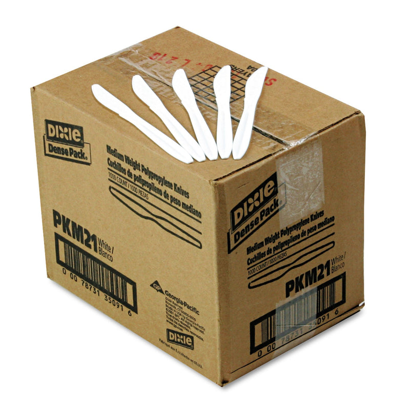 Dixie Plastic Cutlery, Mediumweight Knives, White, 1,000/Carton