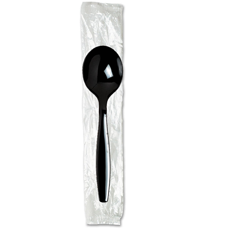 Dixie Individually Wrapped Heavyweight Soup Spoons, Polystyrene, Black, 1,000/Carton