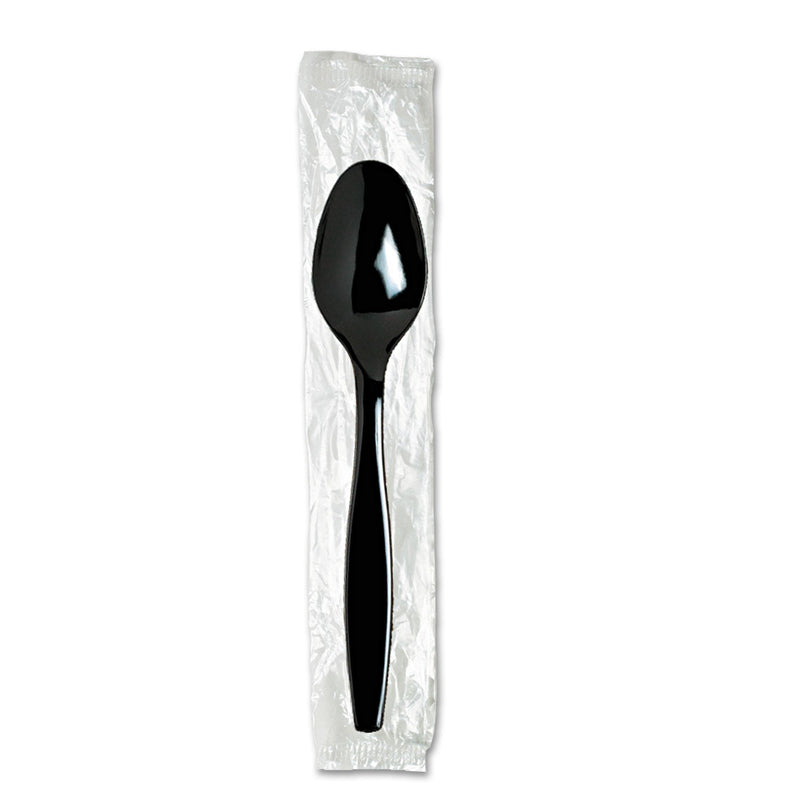 Dixie Individually Wrapped Heavyweight Teaspoons, Polystyrene, Black 1,000/Carton