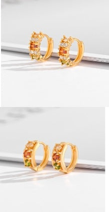 Fashion Multi-style Square Crystal Zircon Ornament Gold Plated Diamond Ear Ring