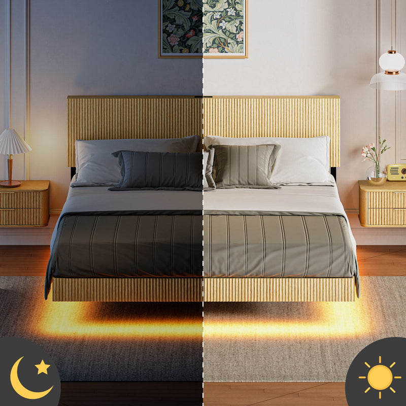 Floating Bedstead With Charging Station And LED Lights