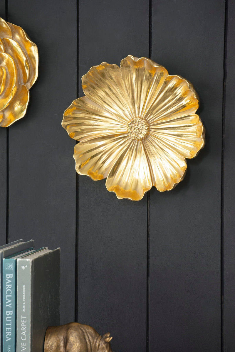 Rose Hanging Resin Wall Accents (Set of 2) - Gold