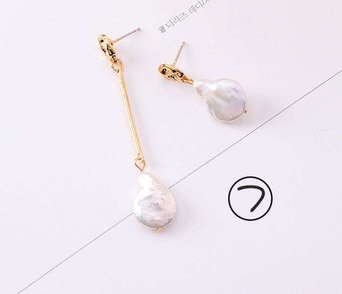 Vintage geometric metal pearl asymmetric earrings design personalized earrings