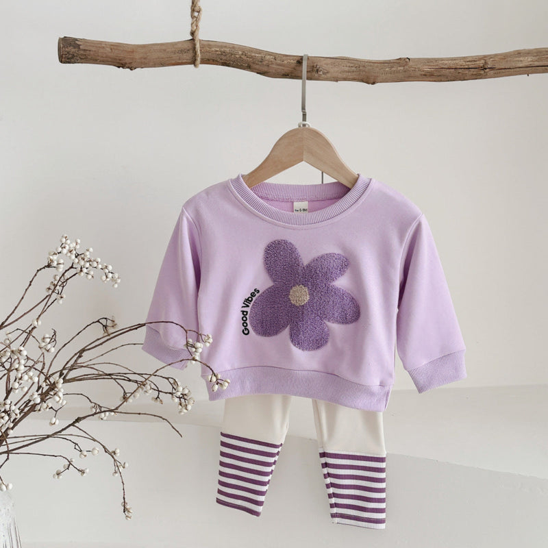Baby Floral Hoodie And Striped Pants Two-piece Set