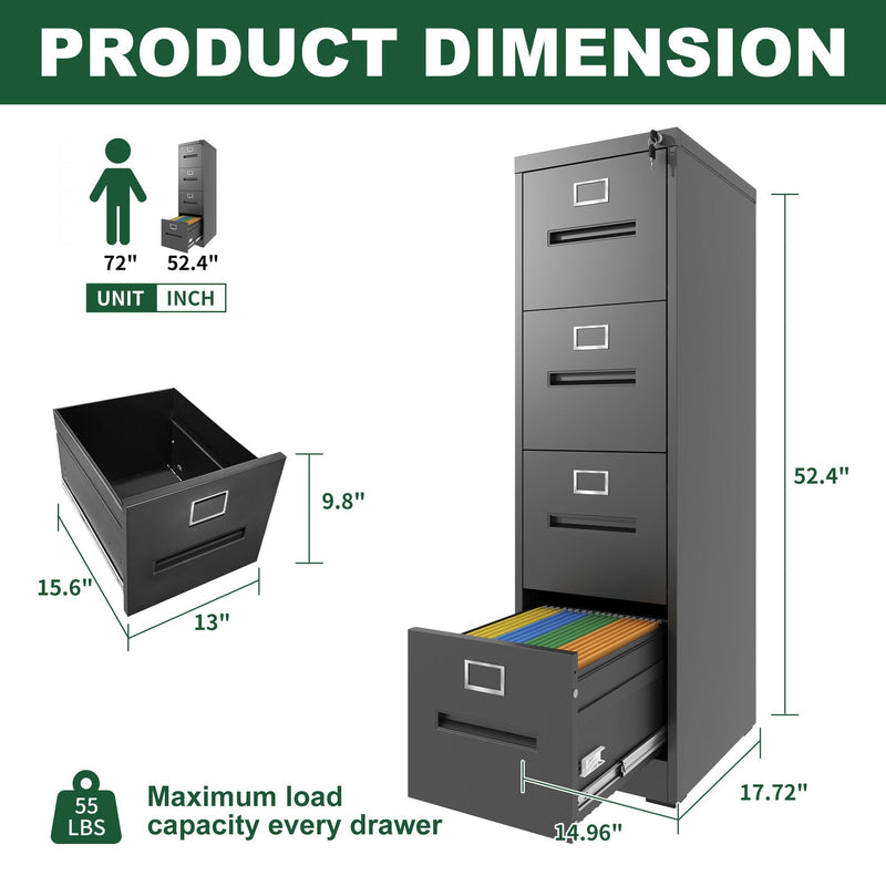 Premium Drawer File Cabinet With Lock, Metal Vertical Design, A4 Legal / Letter Size