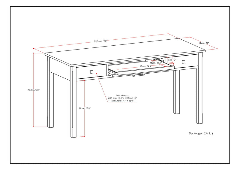 Avalon - Large Desk - Tobacco Brown