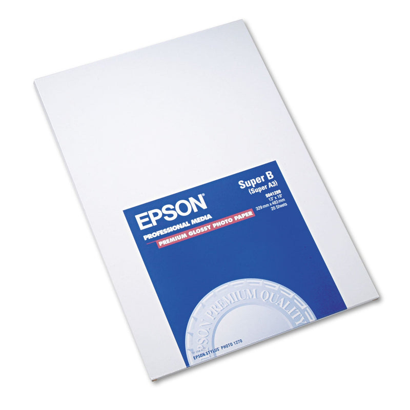 Epson Premium Photo Paper, 10.4 mil, 13 x 19, High-Gloss White, 20/Pack