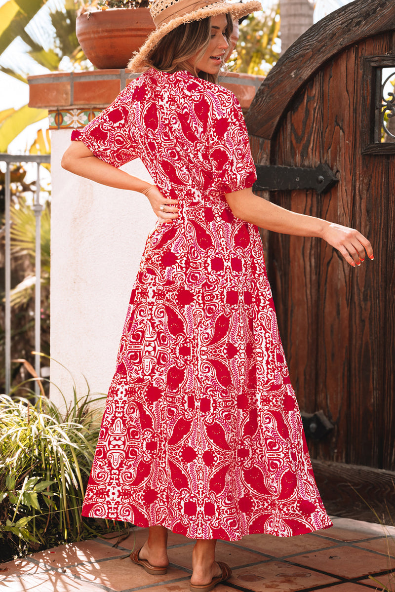 Raquel Paisley Side Slit Maxi Dress