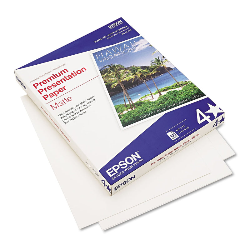 Epson Premium Matte Presentation Paper, 9 mil, 8.5 x 11, Matte Bright White, 100/Pack