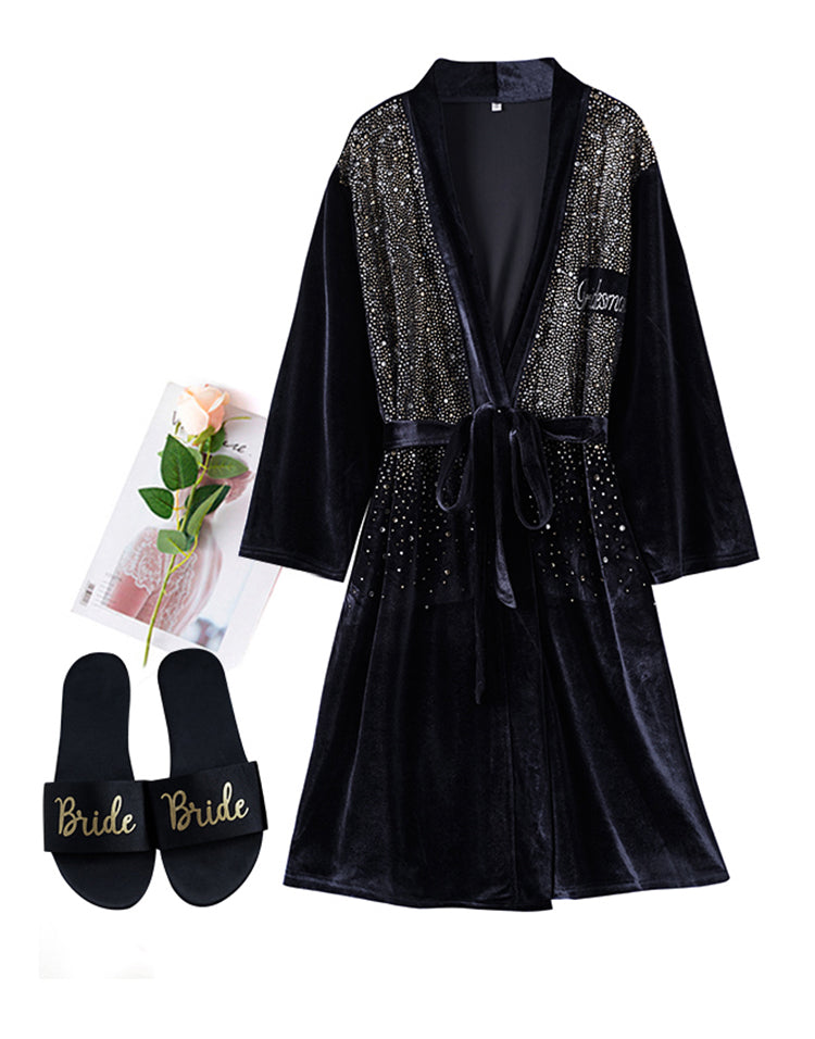 Luxurious Rhinestone Satin Custom Bridal and Bridesmaid Robe – Sparkling Elegance for Weddings