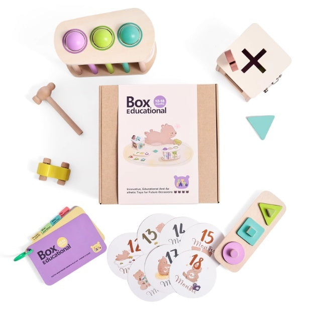 Educational Wooden Montessori Rattle With Black And White Cards And Ball Chime Toy - Gift Set