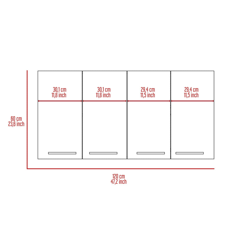 Wall Cabinet Four Doors, With Two Internal Shelves And Internal Plate And Glass Organizer - White