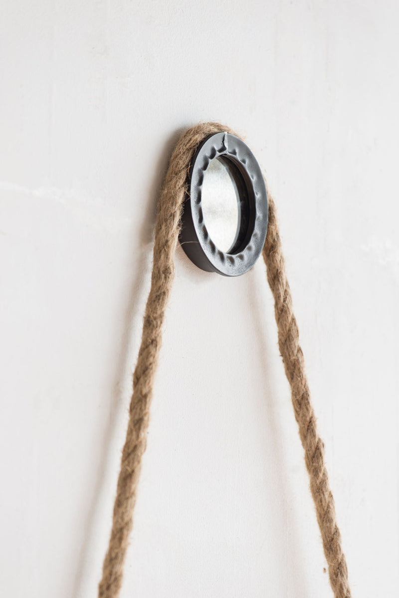 Handsome Cleveland Mirror With Rope Strap Contemporary Design Circle Mirror With Round Metal Frame For Wall Decor