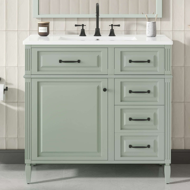 Nuvia 36-Inch Freestanding Bathroom Vanity With Ceramic Sink And Storage Cabinets [Faucet Not Included] (SAK41792)