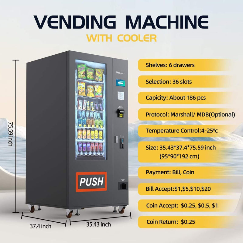 36-Slot Commercial Refrigerated Snack Drink Vending Machine With Bill And Coin Acceptor (SAK67318)