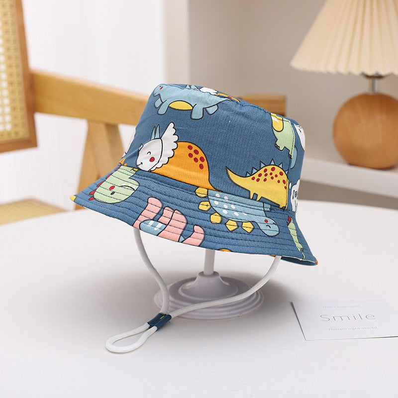 Printed Bucket Hat Cute Car Dinosaur Summer Beach Pure Cotton Fisherman Hat For Babies