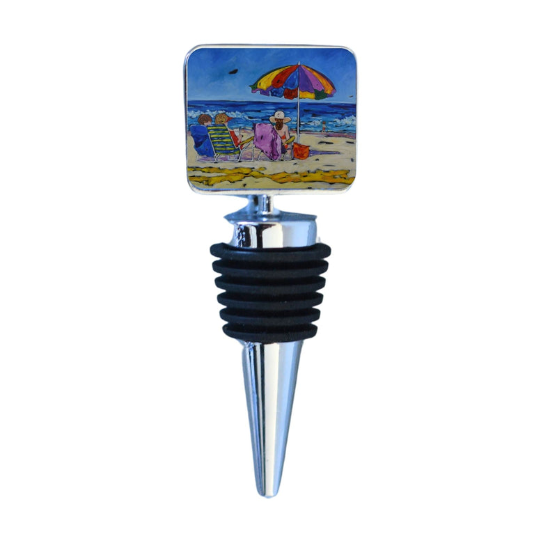 Wine Bottle Stopper: Beachgoers, Beach Lake
