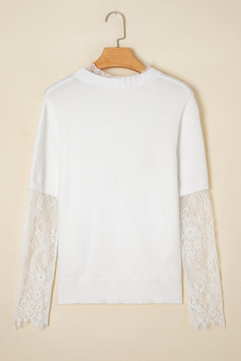 Samantha Lace Sleeve Two-piece Fuzzy Sweater