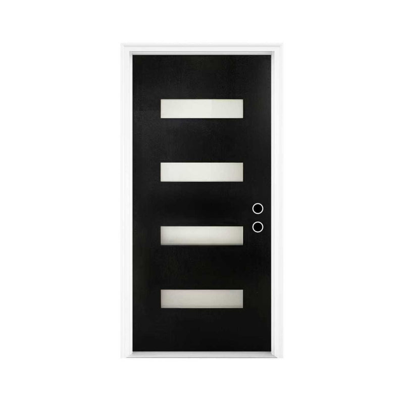 [36X80-Inch] Nuvia Modern Black Left Inswing Fiberglass Entry Door With 4-9/16 White Vinyl Frame (SAK52910)
