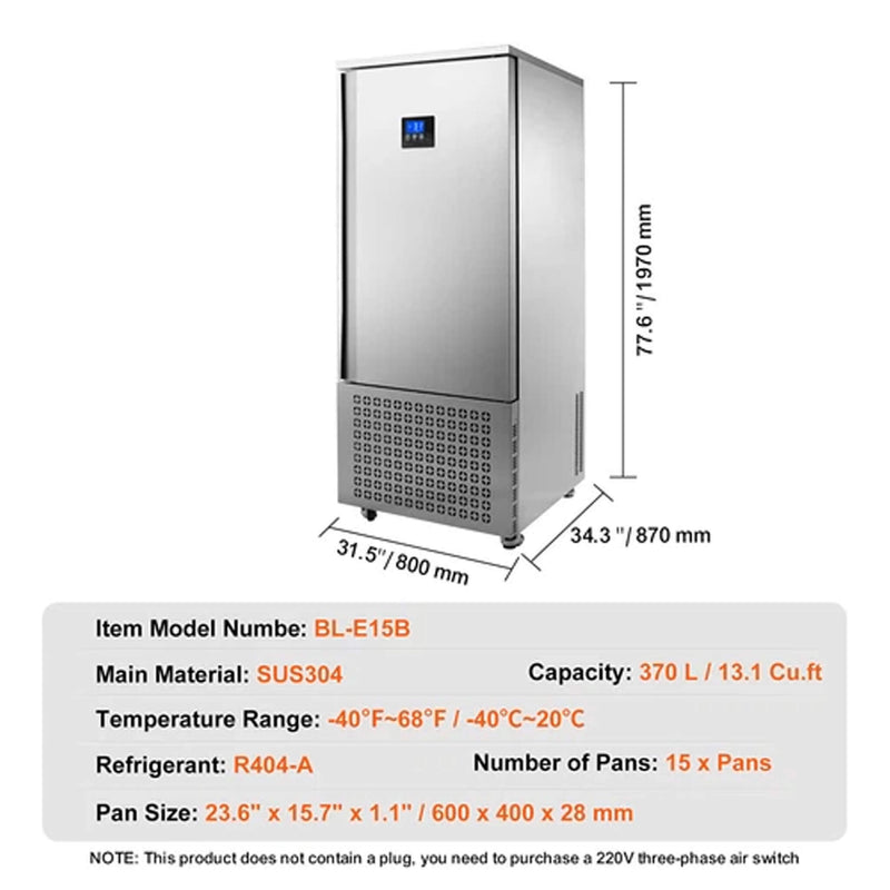 370L Commercial Freestanding Blast Freezer With 15 Trays For Chilling Seafood & Gelato (SAK98170)