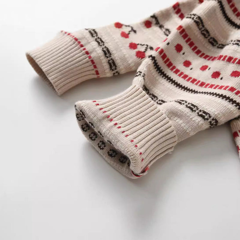 Knitted Jacquard Double-Layer Thickened Baby Romper For FallWinter