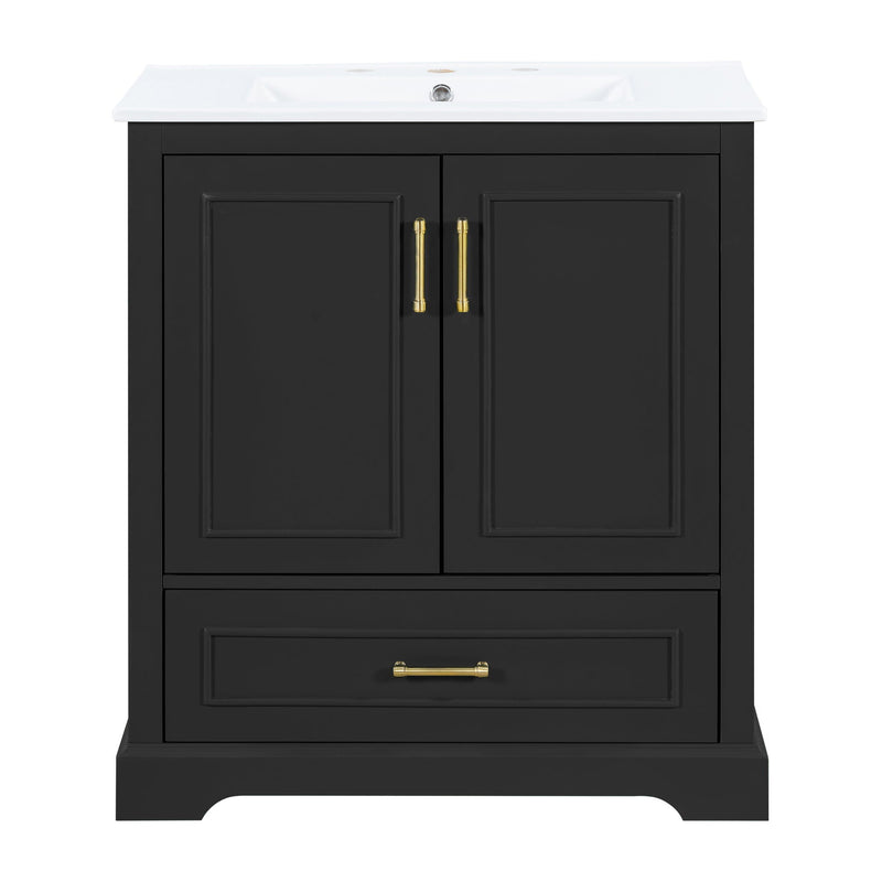 Bathroom Vanity With Sink, 1 Divided Drawer And 2 Soft Close Doors With Double Shelf