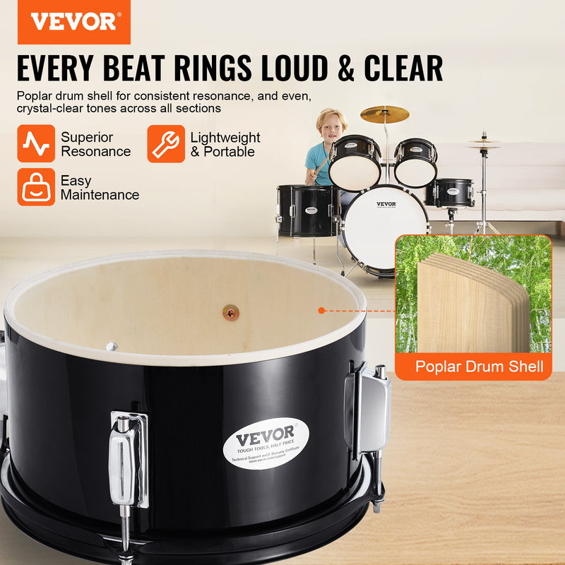 Kids Drum Set, 5-Piece, 16 In Beginner Full Drum Set With Bass Toms Snare Floor Drum Adjustable Throne Cymbal Hi-Hat Pedal And Two Pairs Of Drumsticks, Starter Drum Kit For Child Kids, Black