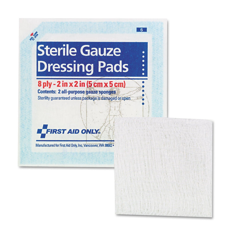 First Aid Only SmartCompliance Gauze Pads, Sterile, 8-Ply, 2 x 2, 5 Dual-Pads/Pack