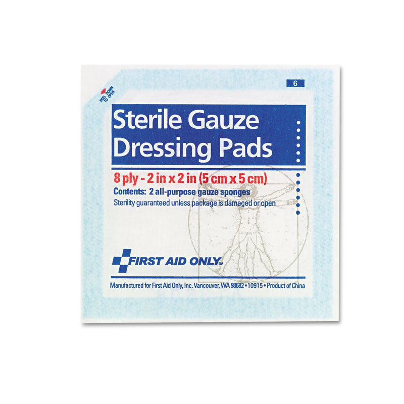 First Aid Only SmartCompliance Gauze Pads, Sterile, 8-Ply, 2 x 2, 5 Dual-Pads/Pack