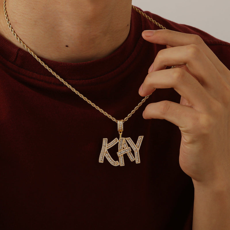 Men's Iced Out Baguette Name Pendant