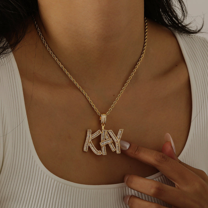 Iced Out Baguette Name Pendant