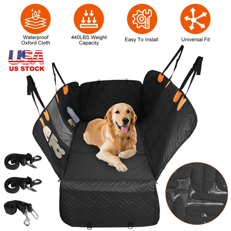 Dog Car Seat Cover For Back Seat Waterproof Oxford Cloth Seat Cover Hammock Non-Slip Scratchproof Back Seat Extender with Side Flap Mesh Window Storag