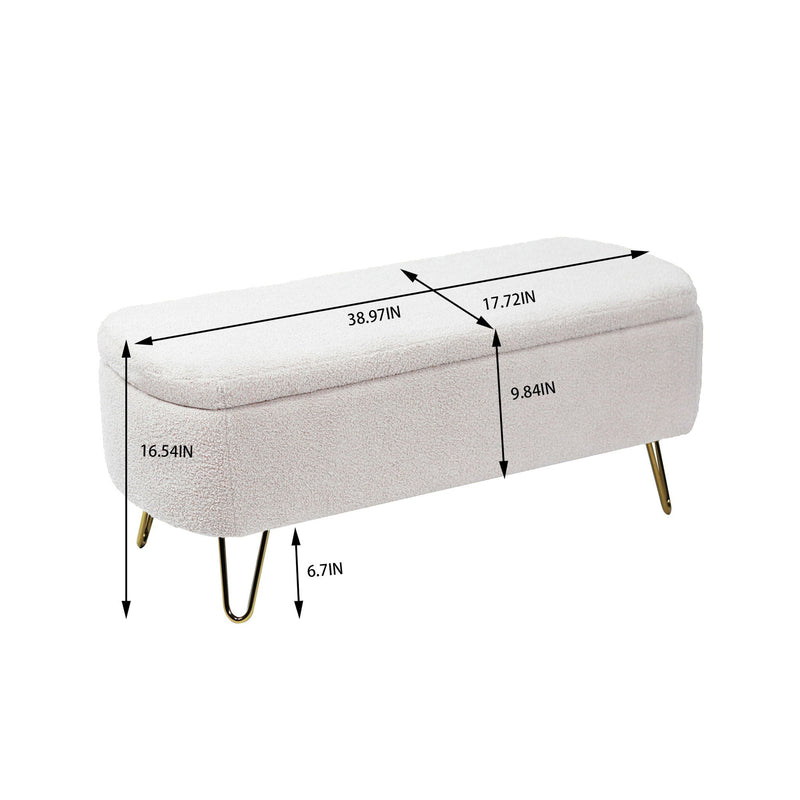 Storage Ottoman Bench For End Of Bed Legs, Modern Camel Faux Fur Entryway Bench Upholstered Padded With Storage For Living Room Bedroom