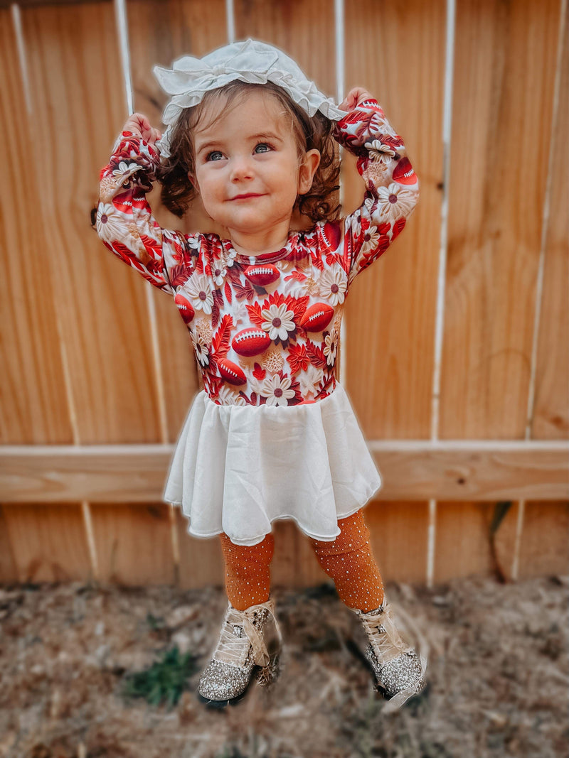 Football Long sleeve mesh skirted romper