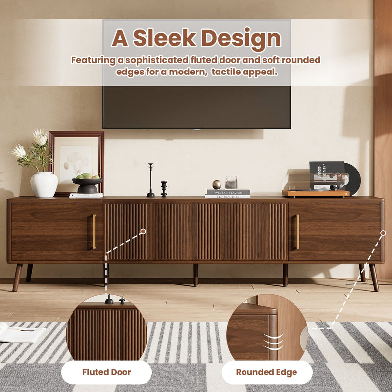 TV Stand For TVs Up To 85" With Fluted Door, Cable Management, Soft-Closing Hinges - Walnut