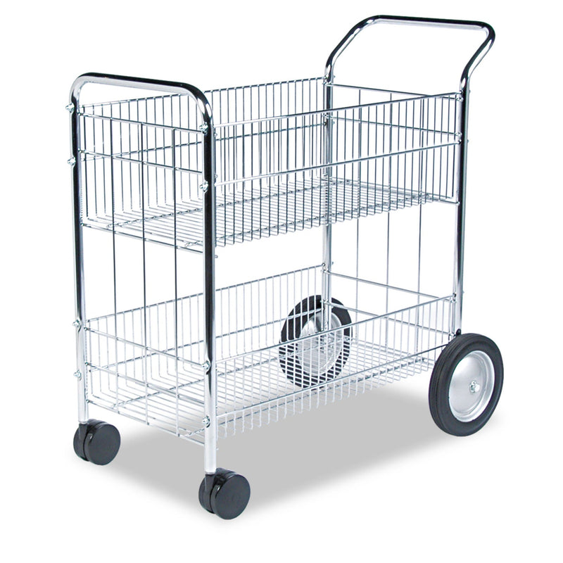 Fellowes Wire Mail Cart, Metal, 2 Bins, 21.5" x 37.5" x 39.5", Chrome