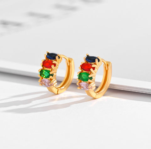 Fashion Multi-style Square Crystal Zircon Ornament Gold Plated Diamond Ear Ring