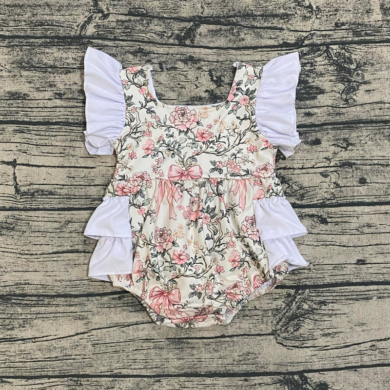 Floral bows ruffle romper