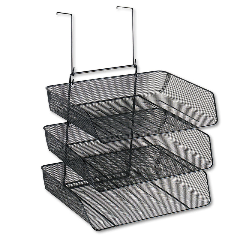 Fellowes Mesh Partition Additions Three-Tray Organizer, 11.13 x 14 x 14.75, Over-the-Panel/Wall Mount, Black