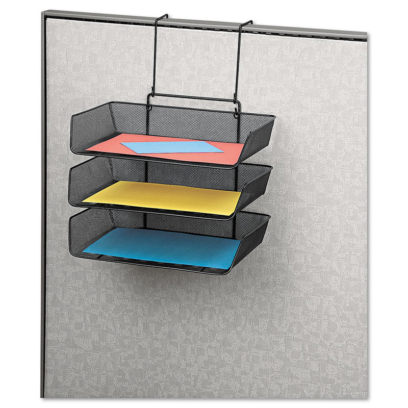 Fellowes Mesh Partition Additions Three-Tray Organizer, 11.13 x 14 x 14.75, Over-the-Panel/Wall Mount, Black