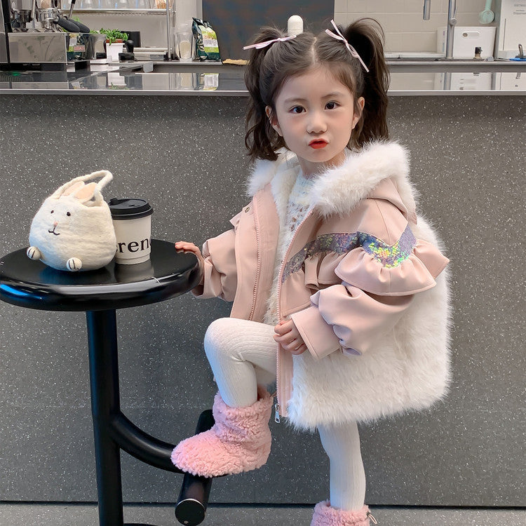Rabbit Ear Patchwork Coat In Fur