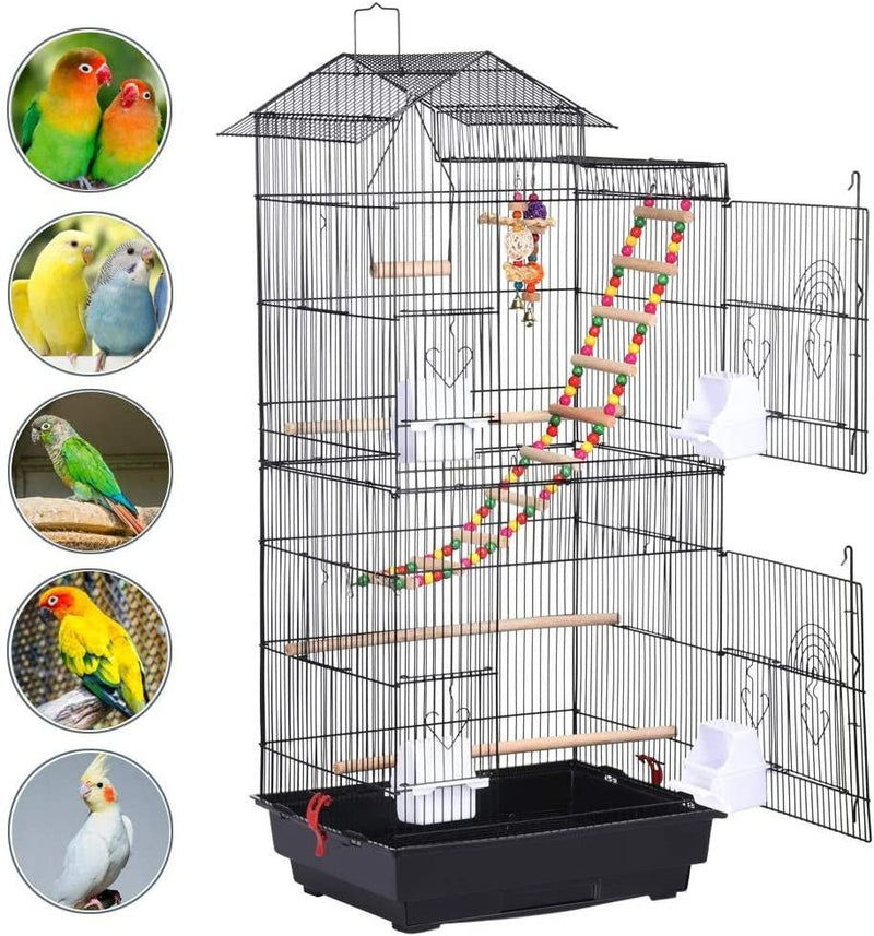 39-Inch Roof Top Large Flight Parrot Bird Cage for Small Quaker Parrot Cockatiel Sun Parakeet Green Cheek Conure Budgie Finch Lovebird Canary Pet Bird Cage W/Toys
