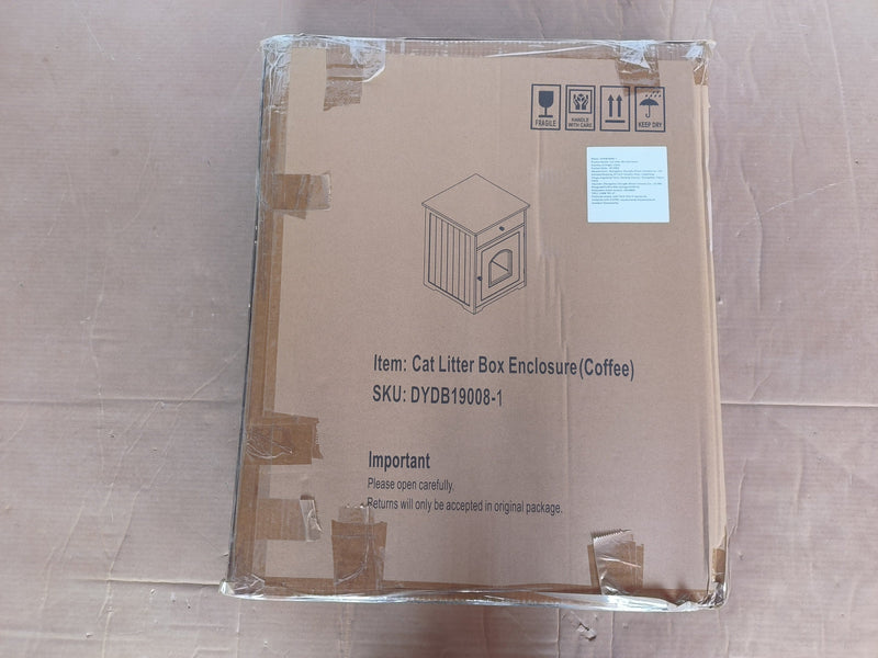 Wooden Pet House Cat Litter Box Enclosure with Drawer, Side Table, Indoor Pet Crate, Cat Home Nightstand (Brown)