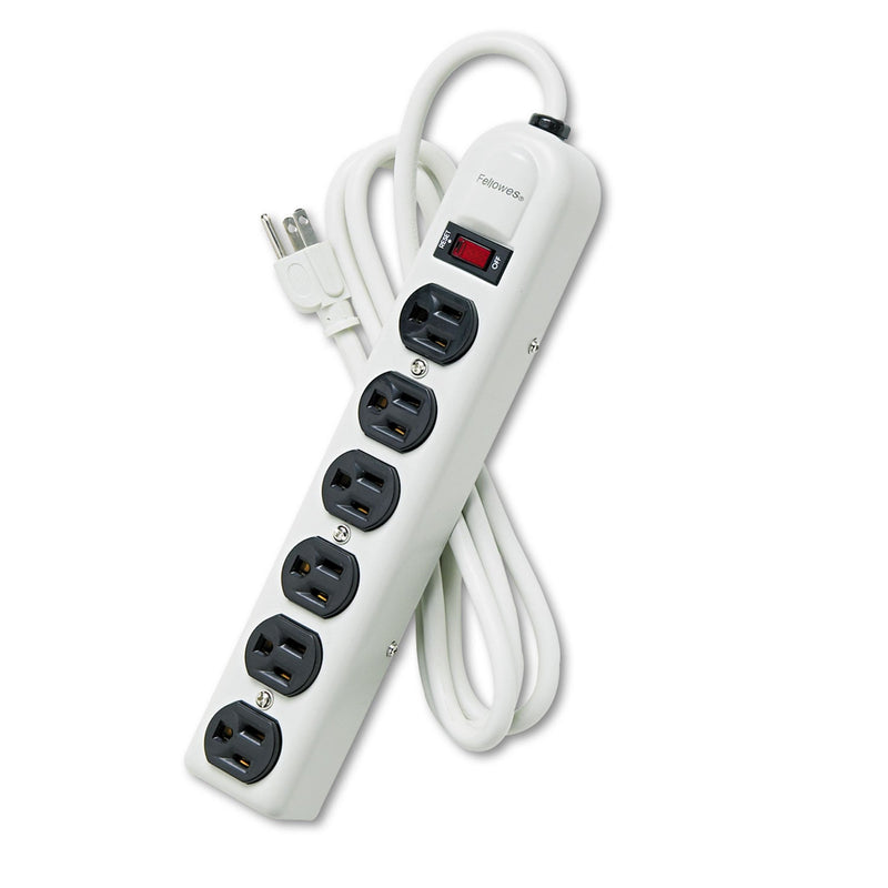 Fellowes Metal Power Strip, 6 Outlets, 6 ft Cord, Platinum
