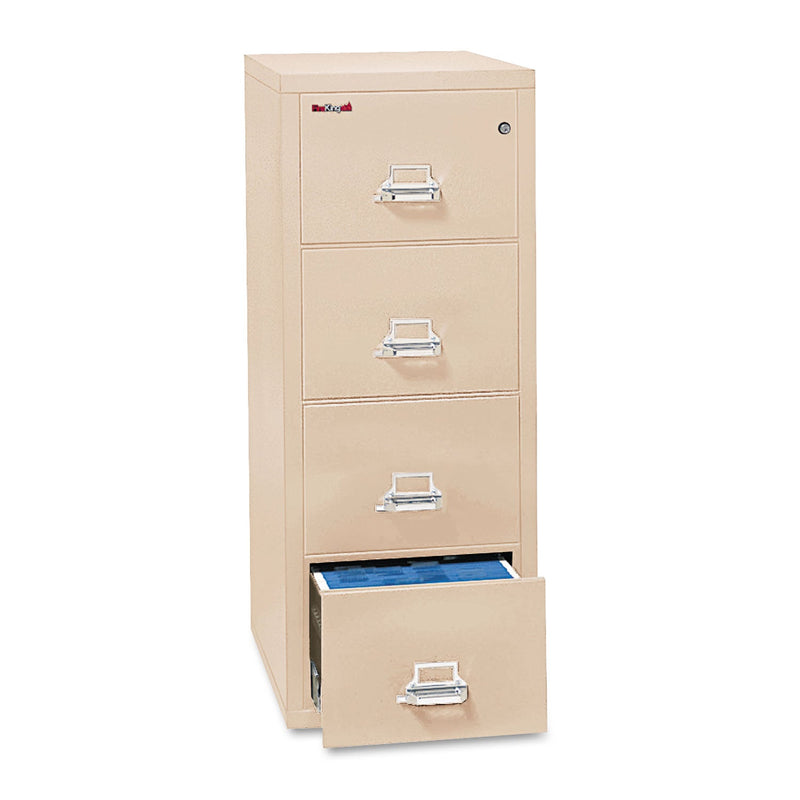 FireKing Insulated Vertical File, 1-Hour Fire Protection, 4 Letter-Size File Drawers, Parchment, 17.75" x 31.56" x 52.75"