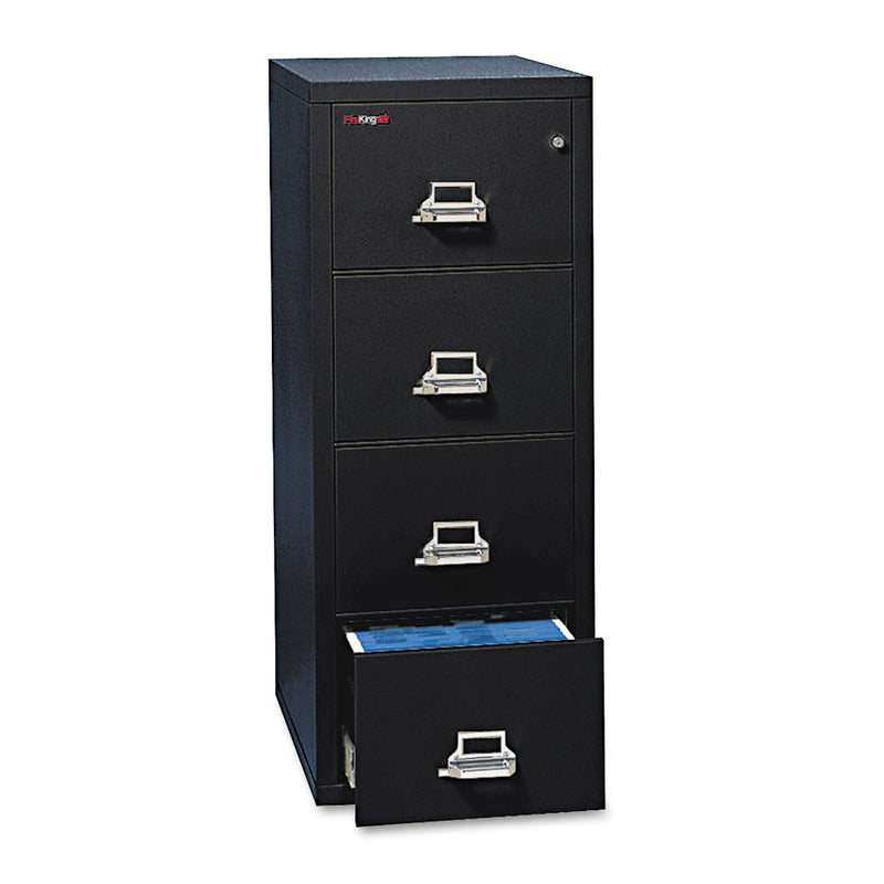 FireKing Insulated Vertical File, 1-Hour Fire Protection, 4 Legal-Size File Drawers, Black, 20.81" x 25" x 52.75"